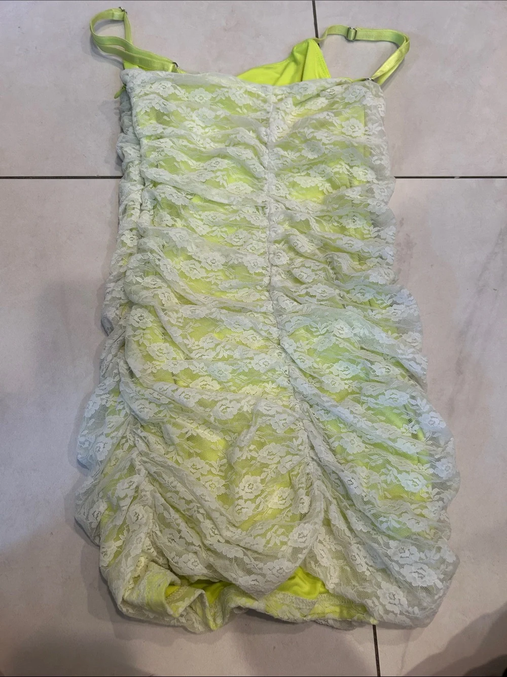 Katie J NYC Lime Green and Cream Lace Formal Dress
